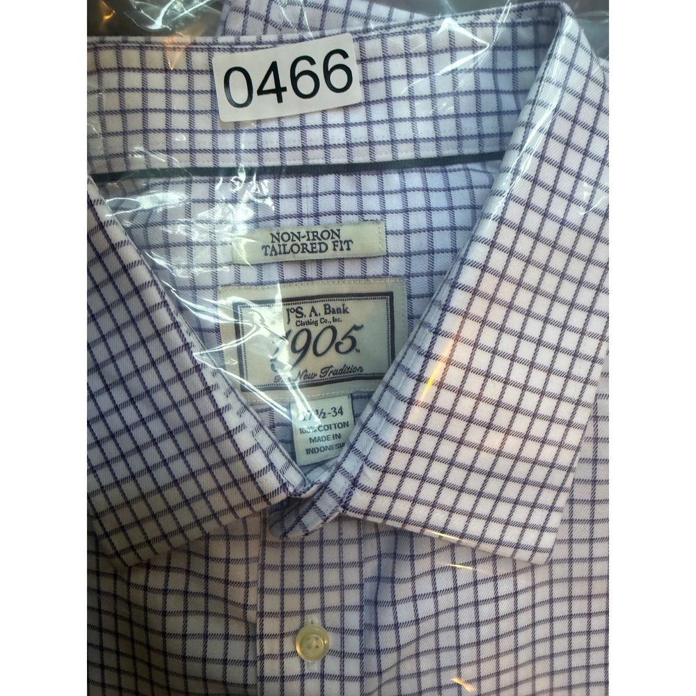 Jos. A. Bank Dress Shirt 17.5 34 1905 Tailored Fit Non-Iron Purple Check 0466 - Picture 8 of 8